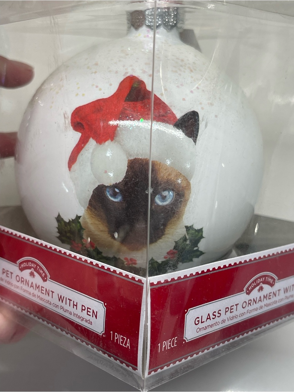 Holiday Time Glass Cat Ball Hanging Christmas Ornament Decorative 1 Piece